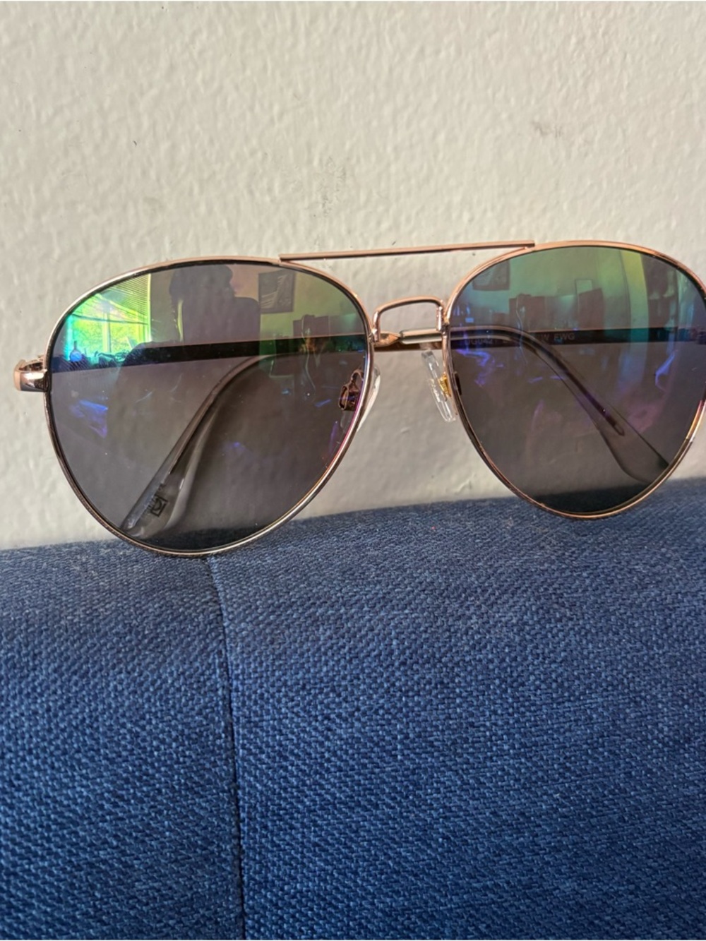 Aviator Sunglasses with Iridescent Lenses and Rose Gold Frame